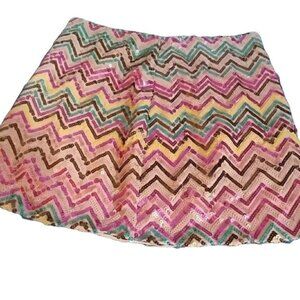 Pepper Womens Size Small Pastel Sequin Mini Skirt Chevron Pattern Fully Lined